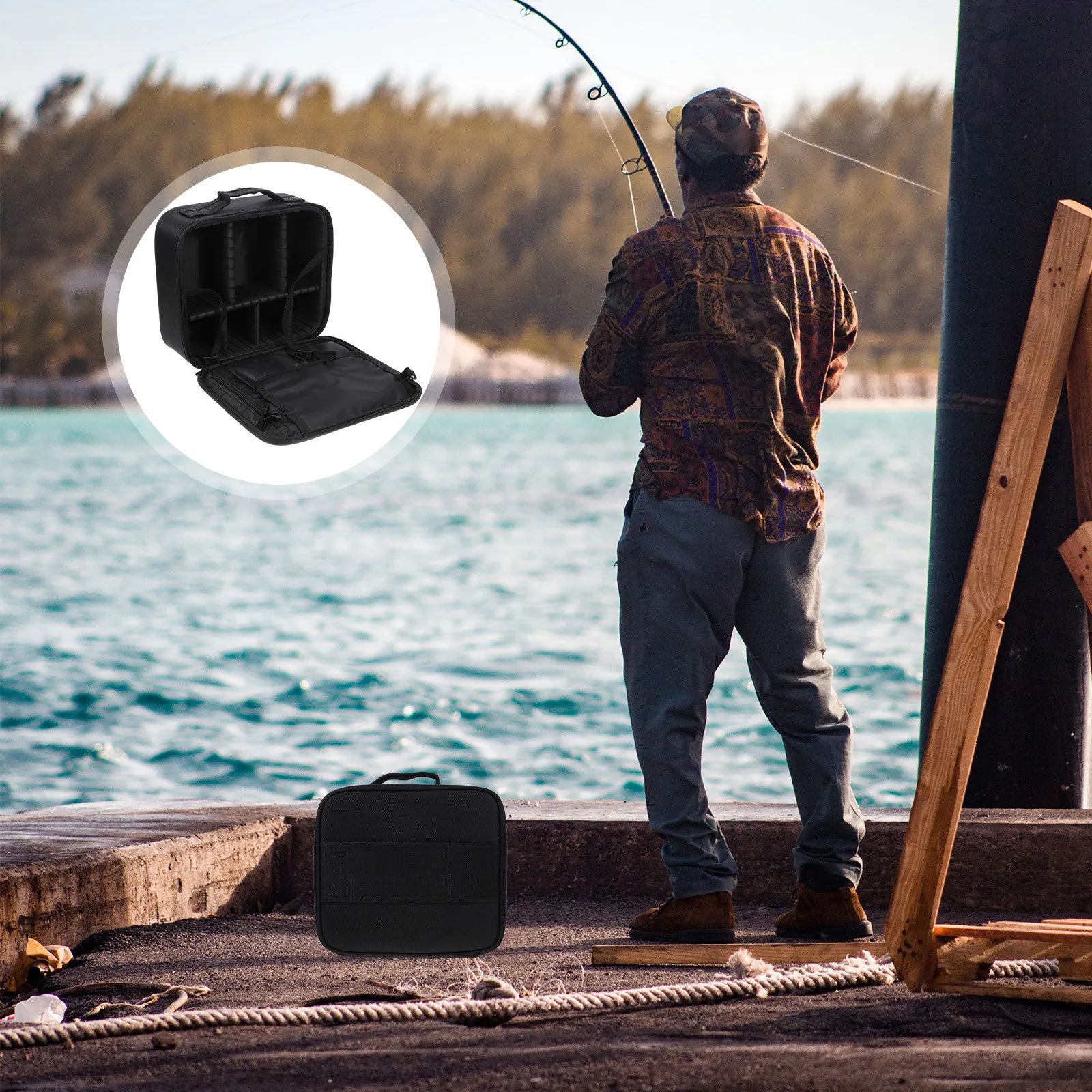 

Водонепроницаемый рыболовный ящик для снастей из ткани Оксфорд, большой вместимости, с отсеком для инструментов, скрытым хранилищем, активной перегородкой, противоскользящий