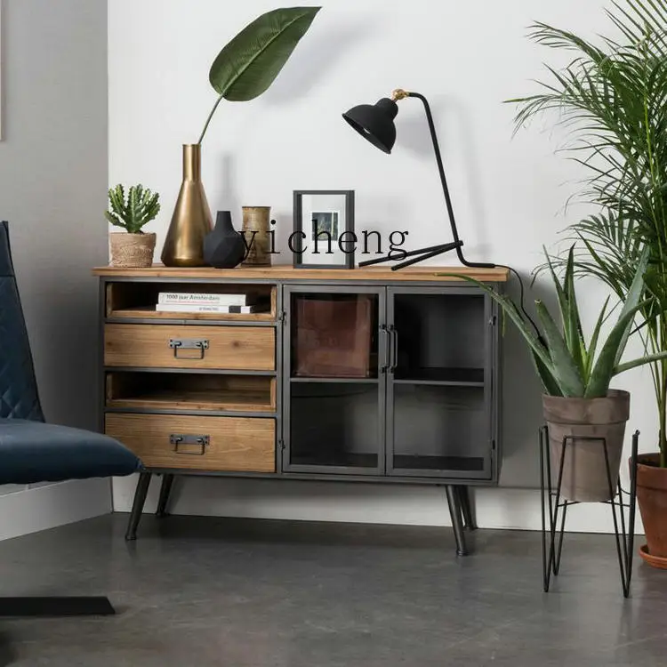 

YXY Sideboard Cabinet Solid Wood Home Use Wall-Mounted Kitchen Drawer Chest Glass Storage
