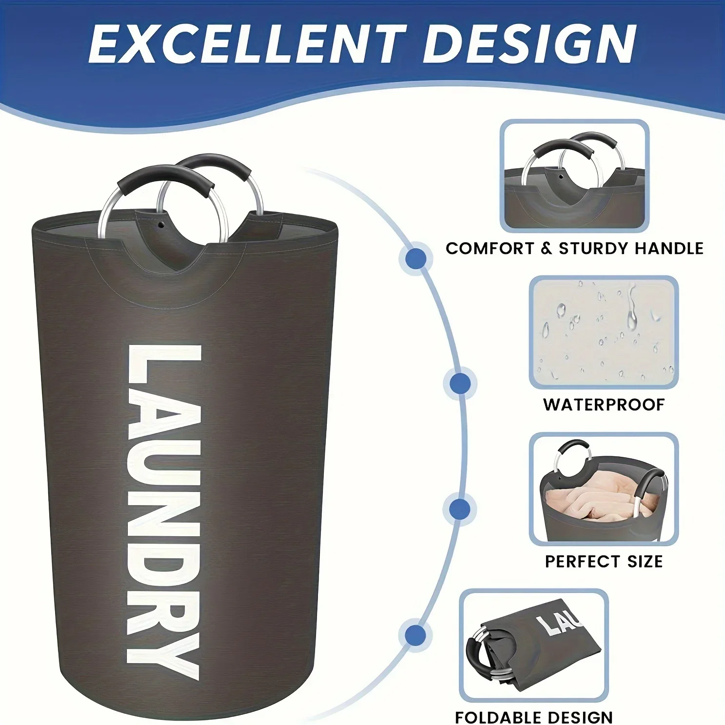 

1pc-Waterproof dirty clothes basket with padded handle - easy to store and stand, bringing you a clean space
