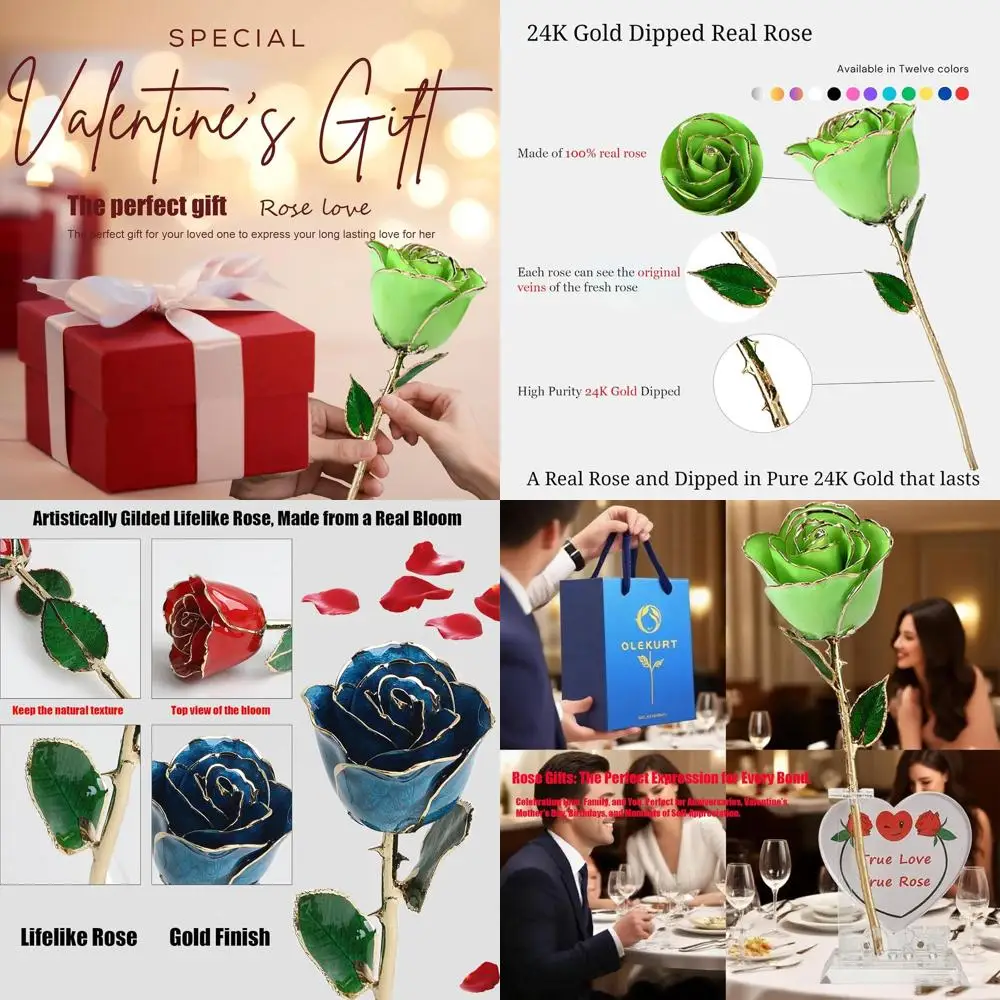 

24K Gold-Dipped Green Rose with Love Stand - Perfect Anniversary, Valentine's, Mother's Day Gift for Wife or Mom