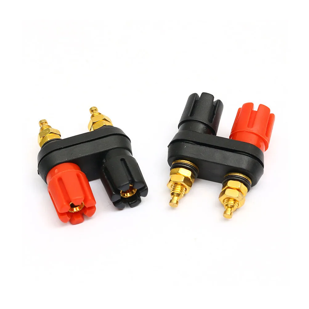 1pcs Gold Plated Audio Red Black Connected Connector Connection Binding Post Plum Blossom Terminal Terminals Double Row