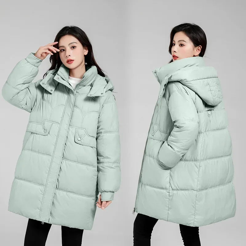 Down Cotton Coat Women 2023 Winter New Fashion Long Loose Detachable Hooded Parkas Jacket Casual Thick Warmth Clothing