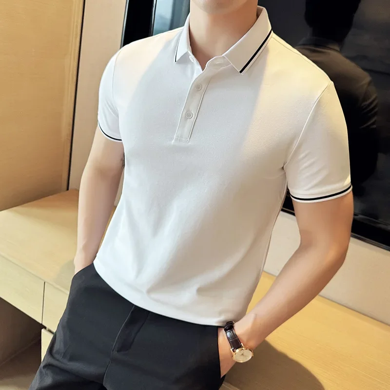 Men Polo Shirt 2024 British Style Summer Thin Solid Color Casual Slim Fit Short Sleeved T-shirt Fashion streetwear Men Clothing