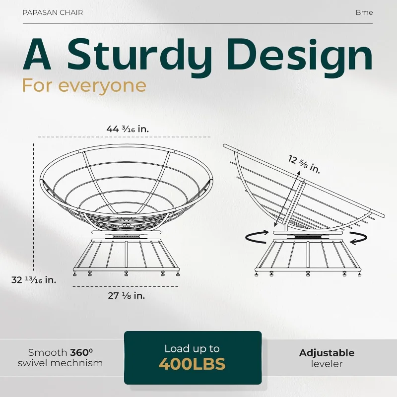 Bme Oversized Rieten Papasan Stoel Met Zachte Dikke Dichtheid Stof, Hoge Capaciteit Staal, 360 Graden Draaibaar Voor Wonen, Slaapkamer