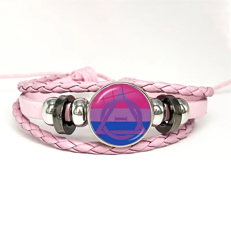 Therian Symbol Cat Wolf Fox Therian Pink Leather Bracelet Glass Cabochon Button Multilayer Bangles Wristband Gift