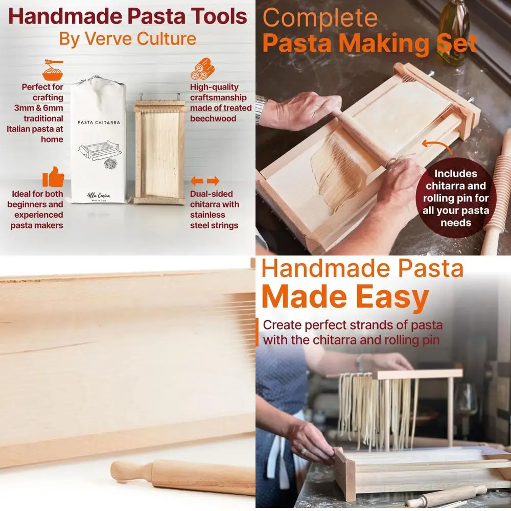 

Authentic Italian Pasta Roller and Noodle Maker with Wooden Board and Rolling Pin