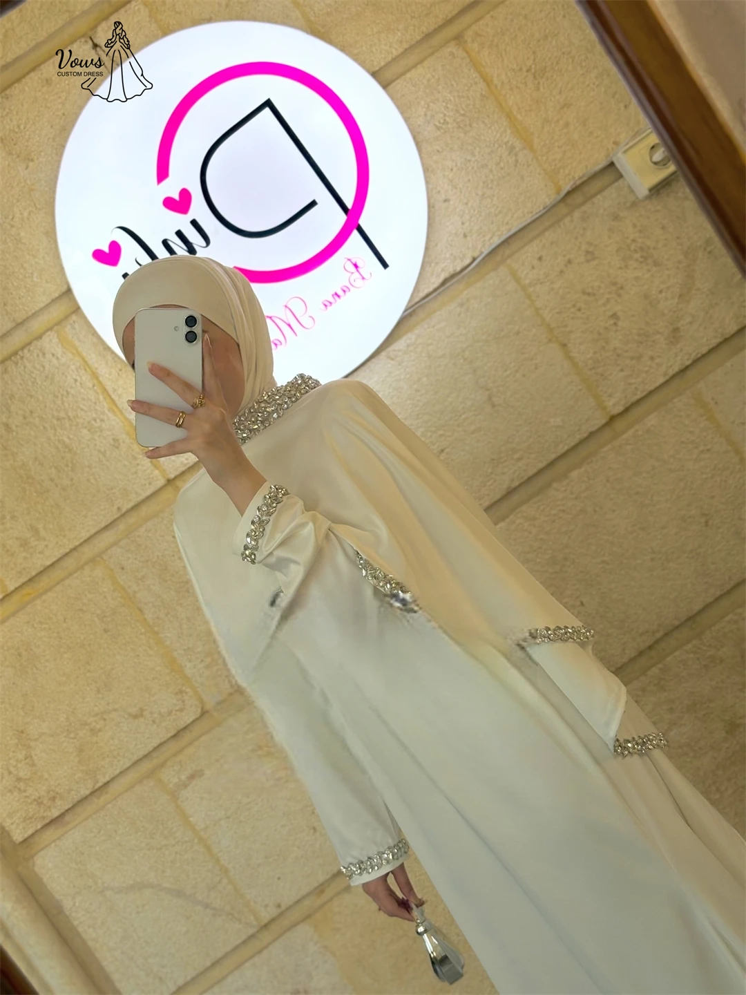 

Vows Custom Made Dubai Luxury Evening Dress 2025 Line A Round Neck Elegant Women's Dresses Bead Embroidery Ball Gown Dresses