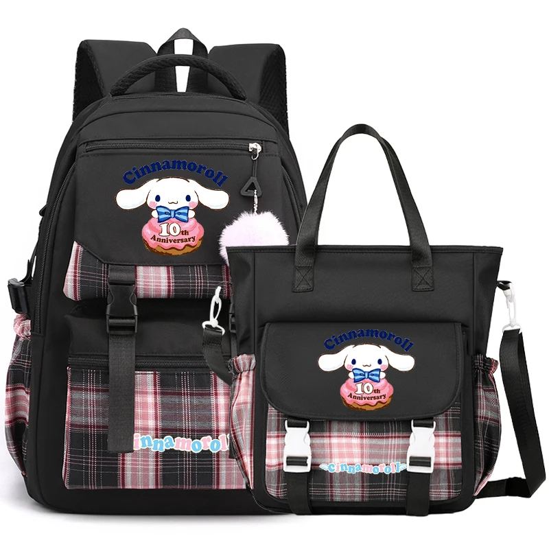 2Pcs/set Sanrio Cinnamoroll Backpack Teenage Student Schoolbag Shoulder Bag Girl Boy Handbag Kid Toy Gift Bag Women Commuter Bag