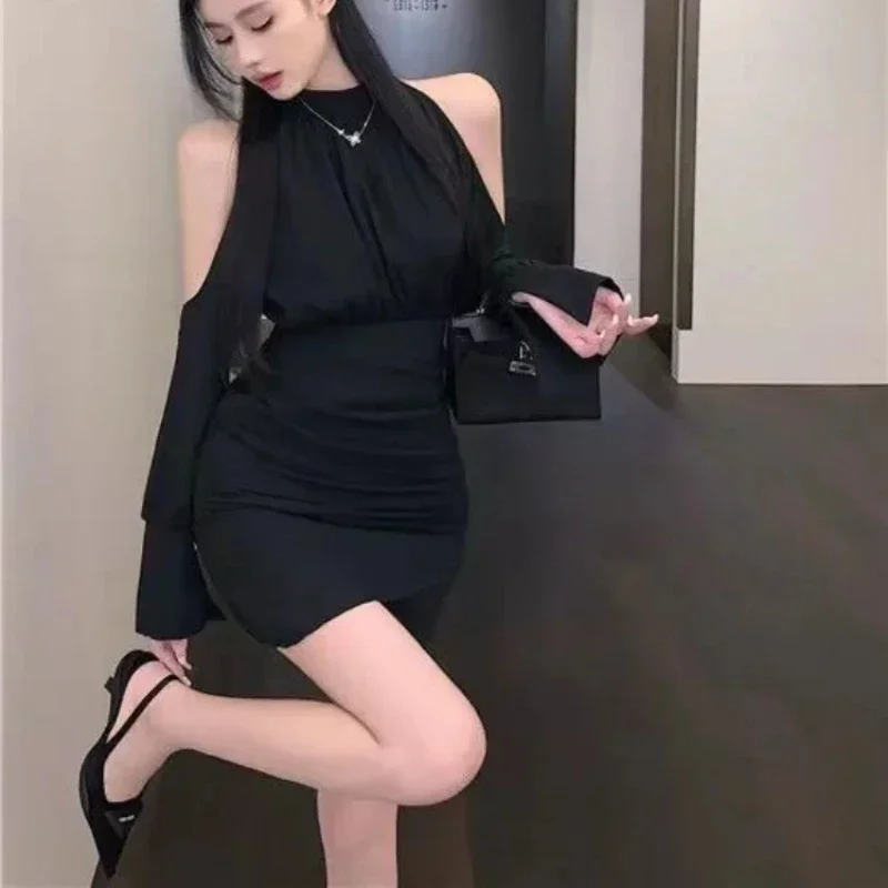 Female Dress Black Short Mini Sensual Sexy Women\'s Long Sleeve Dresses Elegant and Pretty Thic Outfits New Features of Luxury In