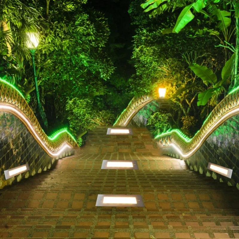 Luces de paso Luces de escalera de paisaje rectangulares de acero inoxidable resistentes al agua para interiores y exteriores