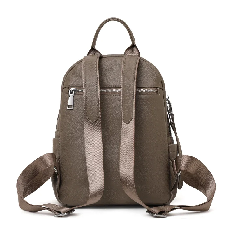 Aidrani Ladies Real Cowhide Leather Backpack Quilted Rucksack Multi‑Zipper Pockets Casual Travel Daypack Practical Shoulder Bag