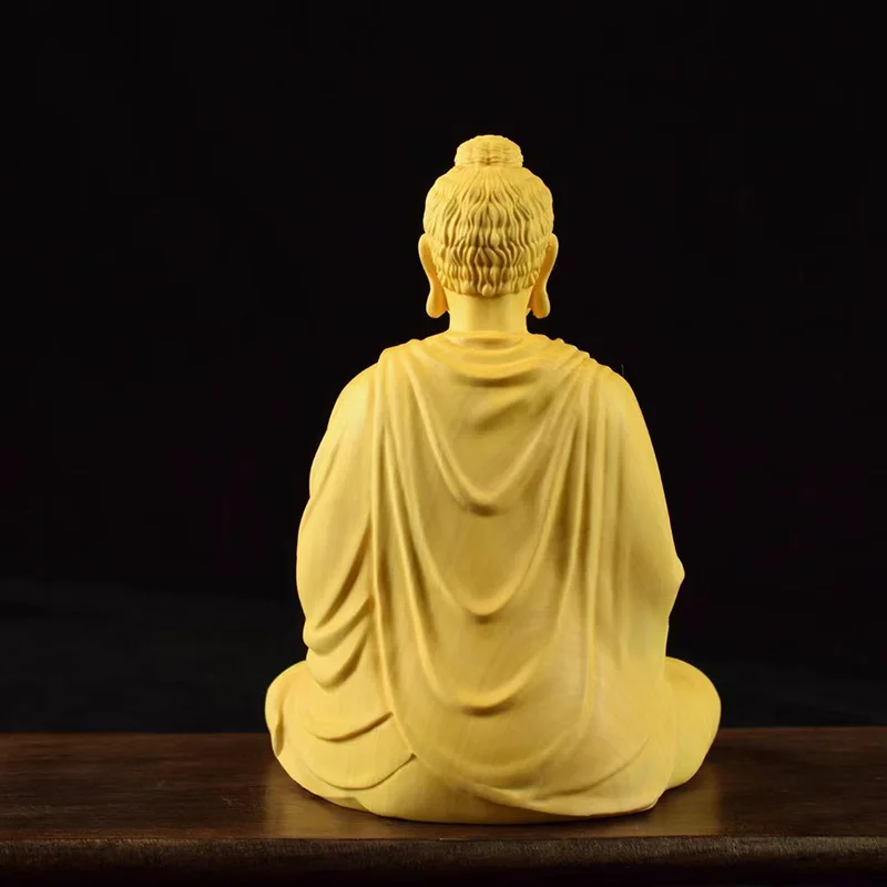 Natural Boxwood Shakyamuni Buddhist Statue, Solid Wood Carving，Lndian Figure Buddha，Home Room Office Feng Shui Statue