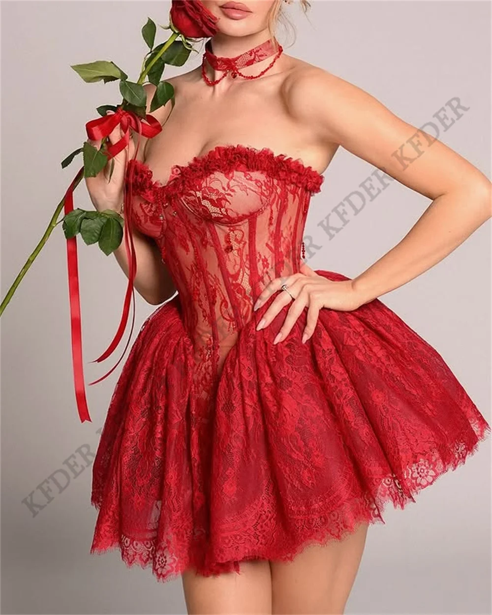 Customized Party Dress for Wedding Guest Dresses Woman Summer Dresses Full Lace Mini Ball Gowns Night Evening Prom Dresses