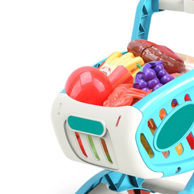 Boodschappenwagen voor kinderen Speelset Fruit Groenten Voedselartikelen Educatief Heldere kleuren Winkelwagentje Speelgoedset Blauw