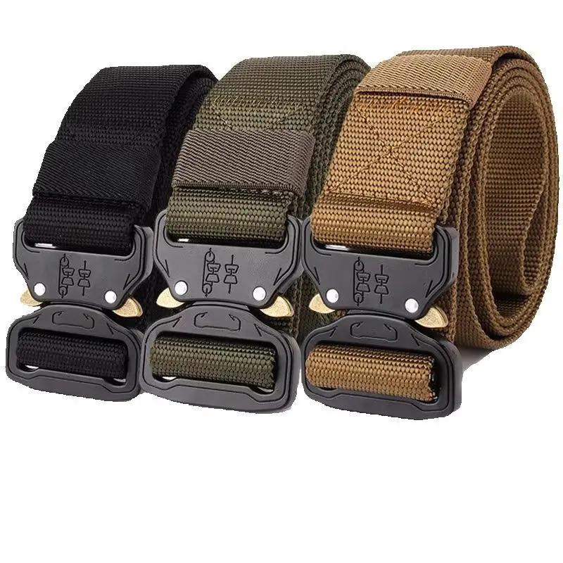 3.8cm Wide Zinc Alloy Buckle Tactical Belt, Black Green Nylon Outdoor Fan Quick Release Belt