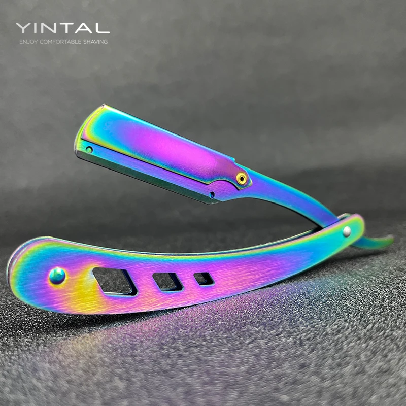 Men Shaving Barber Razor Fashion Rainbow Color Folding Stainless Steel Knife Holder(without blade)