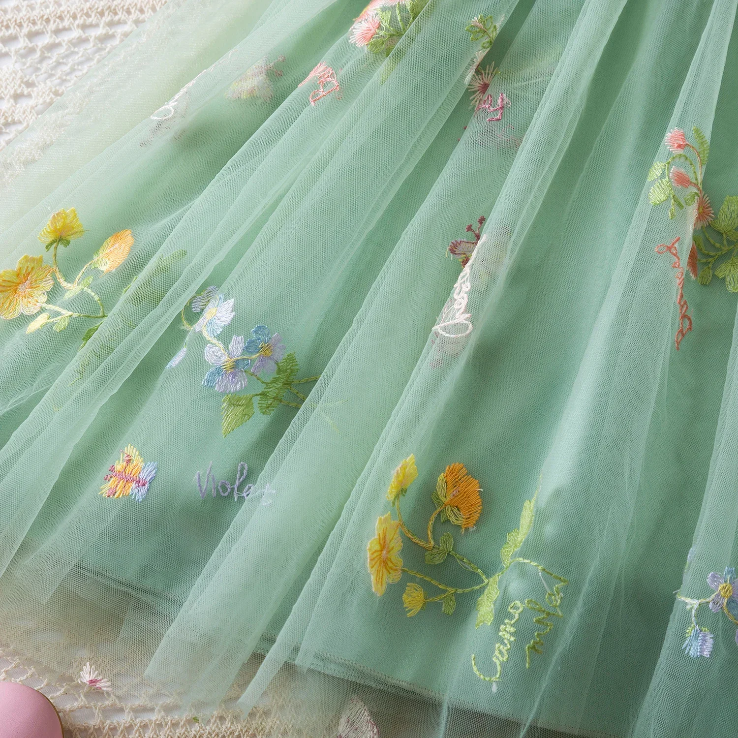 Baby Girls Birthday Princess Dress Flower Embroidered Flying Sleeves Mesh Dress Infant Summer Girls Party Beach Holiday Clothing