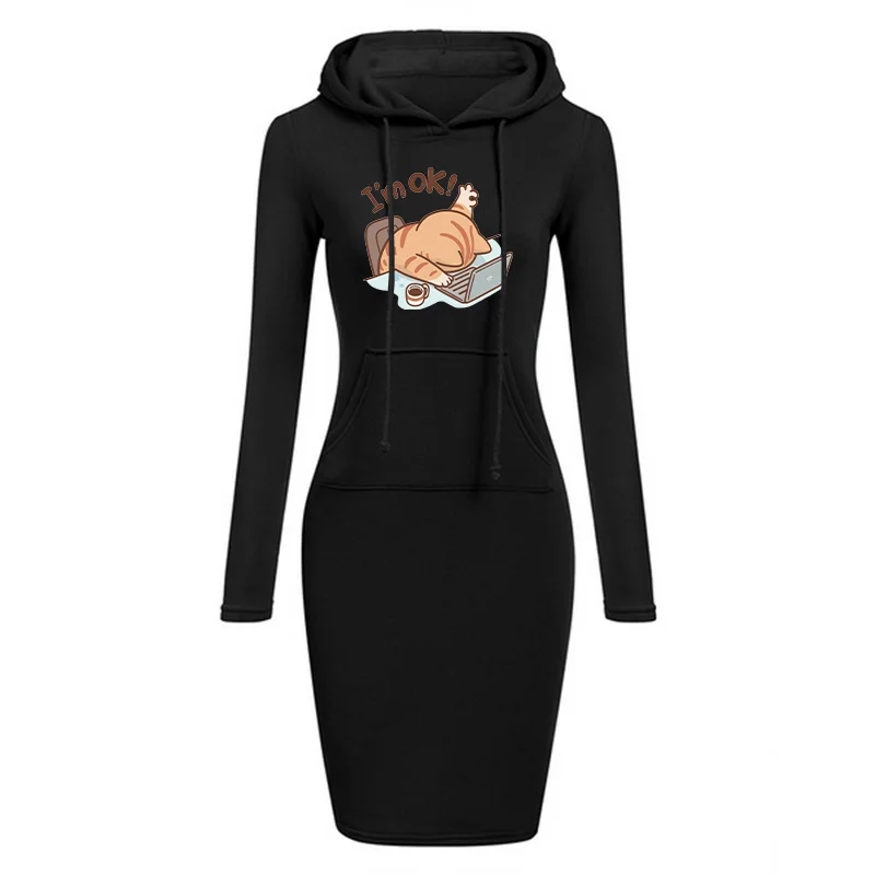 فستان نسائي بسيط عالي الجودة الأكثر مبيعًا فستان كاجوال للخريف والشتاء مناسب للاستخدام اليومي مريح بجيب نحيف مع قلنسوة #4