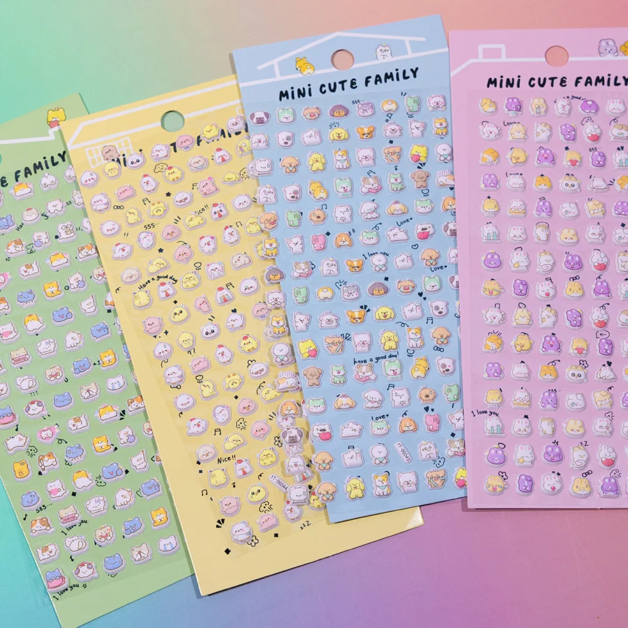 

4 Sheets 3D Mini 3D Stereoscopic Stickers - Cute Little Rabbit and Cat Animal Handmade Reward Decorative Phone Stickers