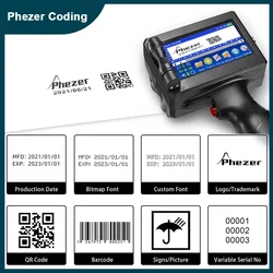 Phezer 12.7/25.4mm stampante per etichette stampante a getto d'inchiostro portatile QR Bar codice Batch data numero Logo data di scadenza macchina di codifica portatile