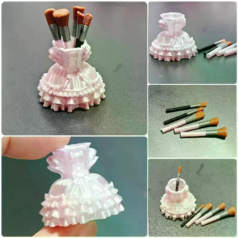 1 Set Miniature Scene Dressing Table Ornament 1/12 Scale Dollhouse Simulation Dance Skirt Makeup Brush Model For Doll Accessory
