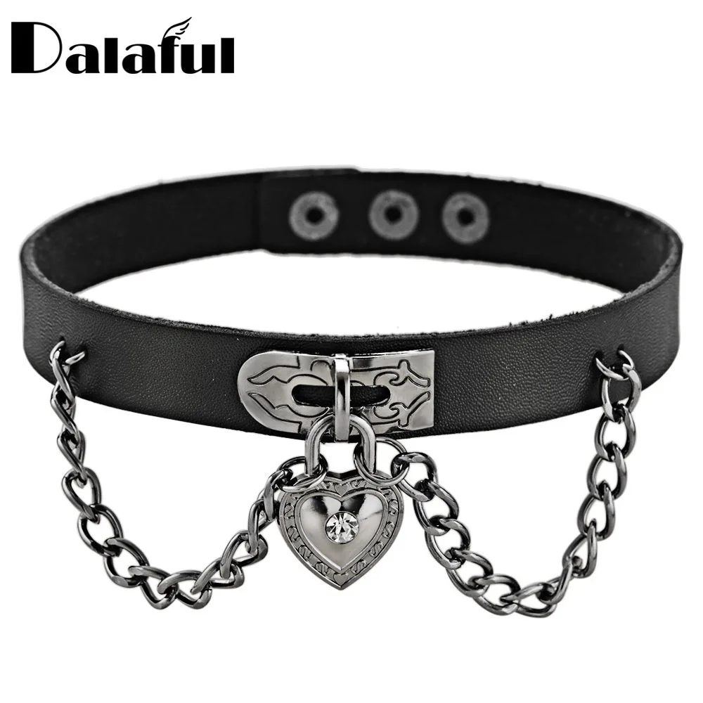 Heart Chains Choker Necklace Women Jewelry Punk Heart Dangle Pendant PU Leather Neck Collar Anime Hip Hop Ins Hot Jewelry X624