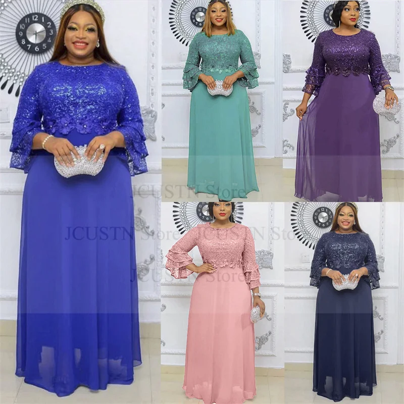 

2025 New Fashion Dashiki Ankara Lace Wedding Gowns Plus Size African Party Dresses Women Elegant Turkey Muslim Maxi Dress