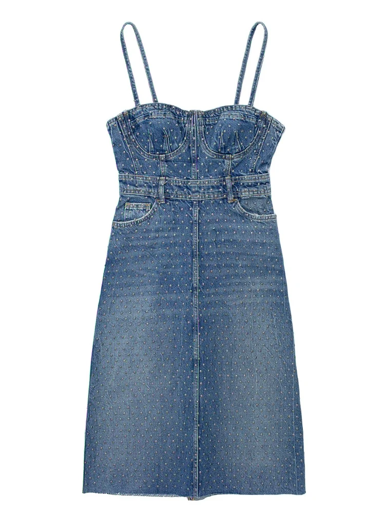 

Womens Polka Dot Design Denim Dress Summer Casual A Line Mini Dress Beach Party Dating Travel Fashion Halter Streetwear