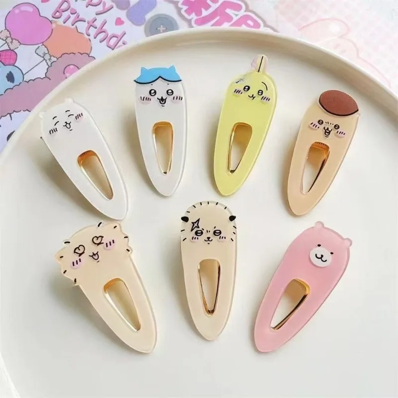 Presilha de Cabelo Lateral com Estampa de Desenho Animado Fofo, Estilo Hachiware Usagi, Simples, Moderna, Pequena e Portátil, Presilha de Cabelo de Urso Divertido para Meninas