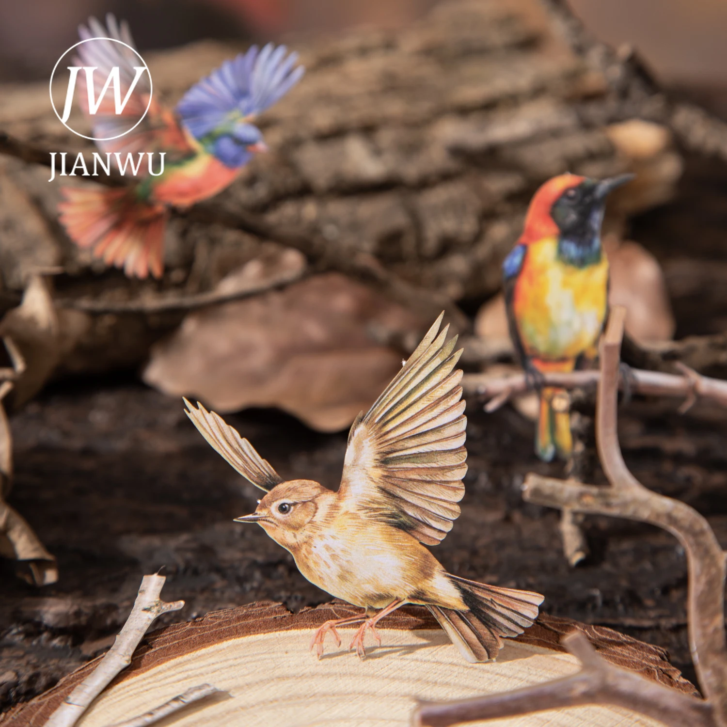 

JIANWU Birds in The Forest Series Vintage Bird Branches Landscape Material Collage Sticker Creative DIY Journal Stationery