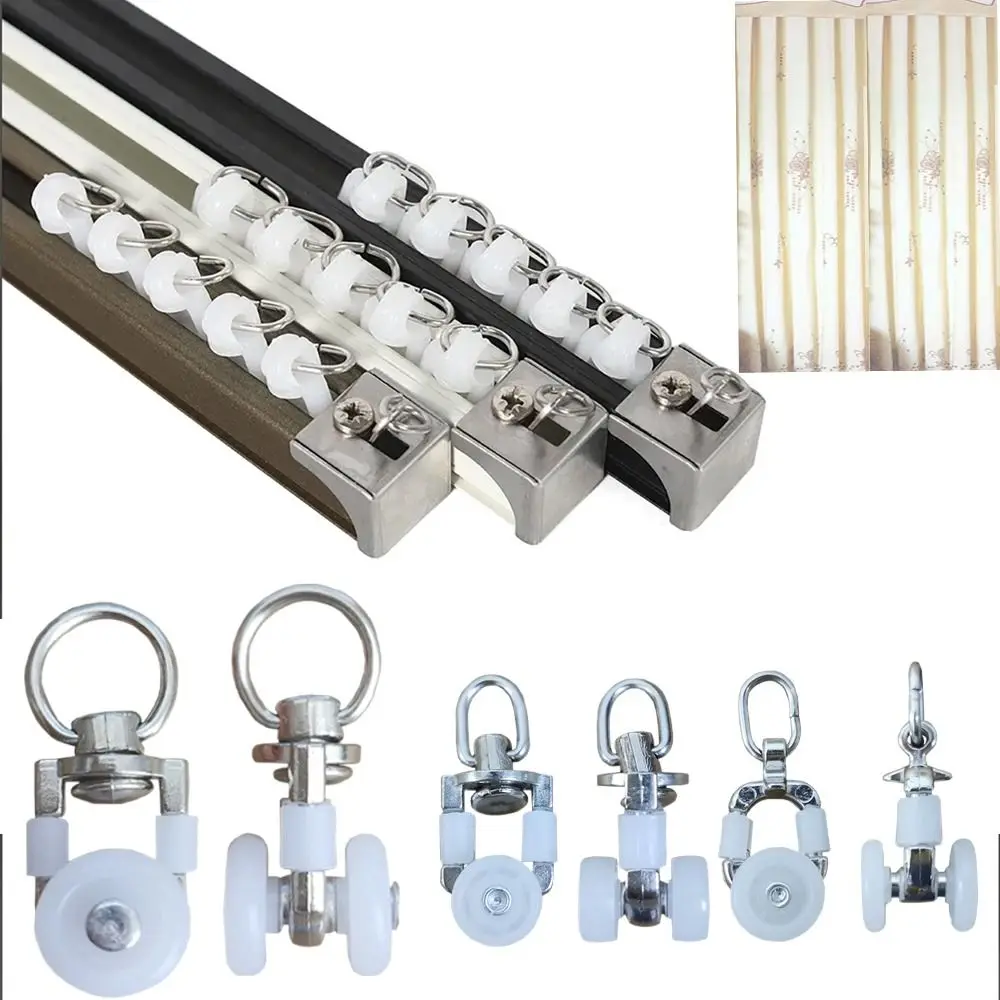 Curtain Track Roller Ceiling Pulley Gliders Silent Hooks Curtains Metal Wheels Rail Rollers Mount Sliding Pulleys Rails