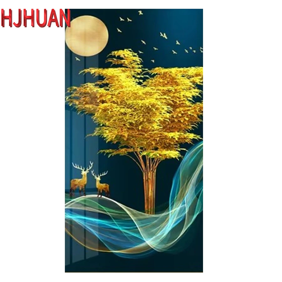 

Diy алмазная живопись дерево, луна полная квадратная/круглая Алмазная вышивка крестиком мозаика HD качественные товары ручной работы
