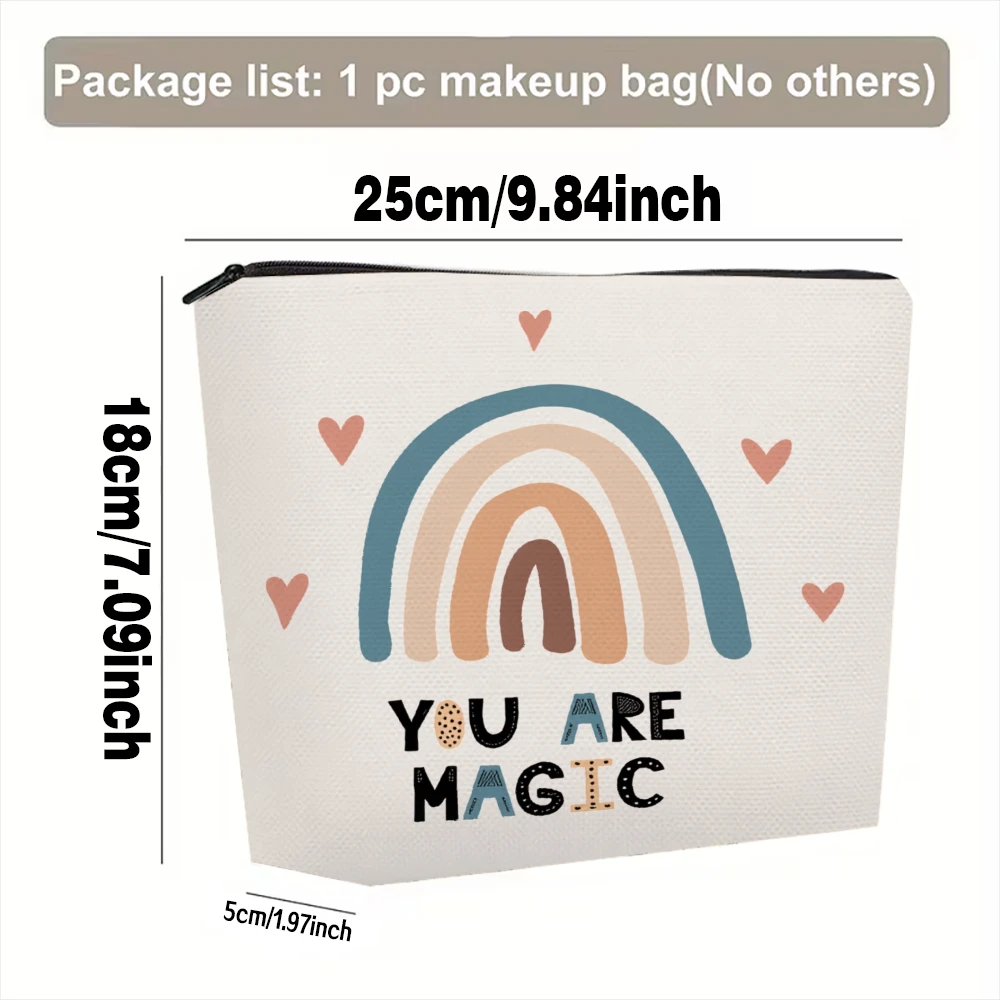Rainbow Hearts You Are Magic Makeup Bags for Girls Cosmetic Pouch Toiletry Bag Pencil Case Travel Storage