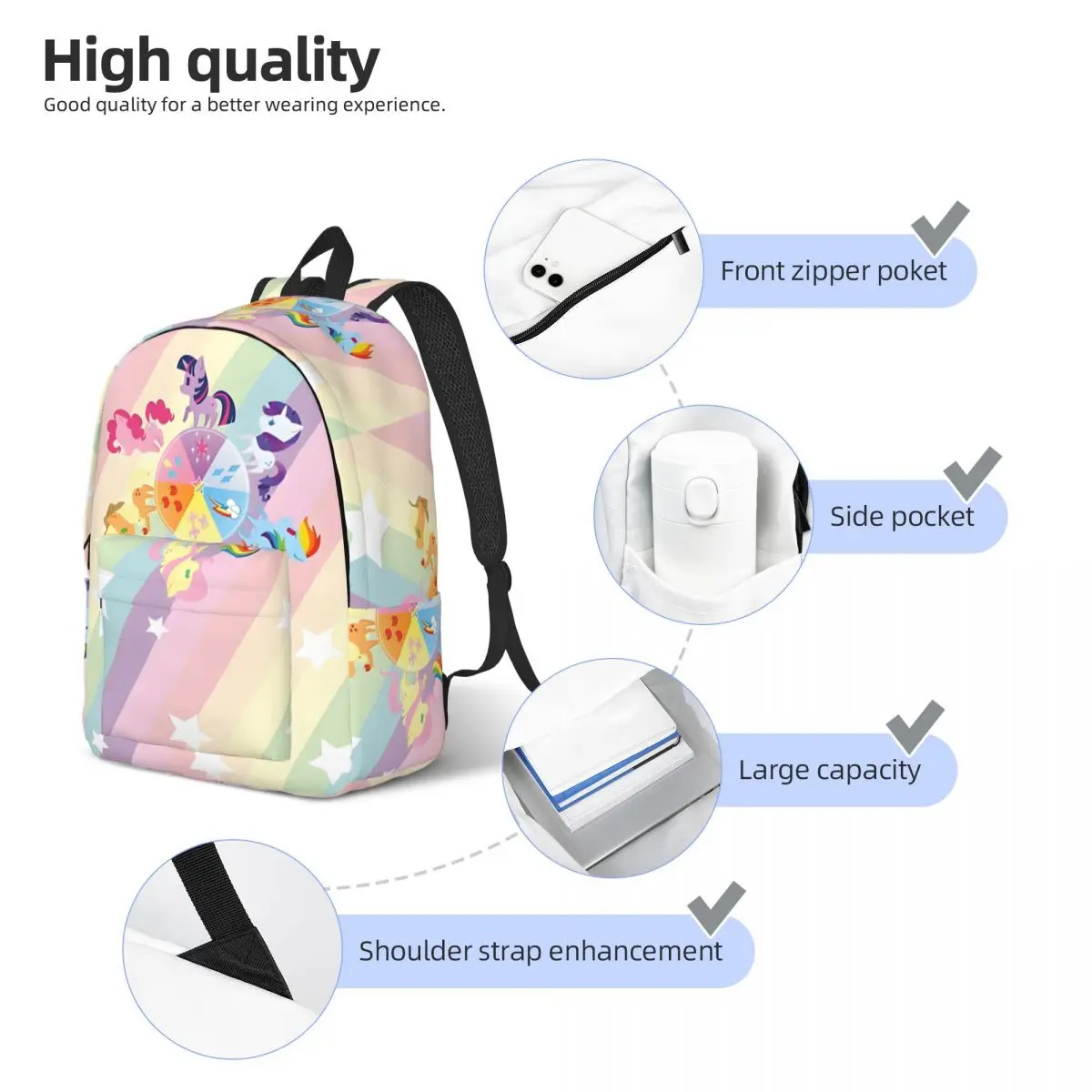 Back To School Gift Rainbow Mane Six Multi Compartment Backpack My Little Pony Harajuku Design For Kid Daypack Outdoor