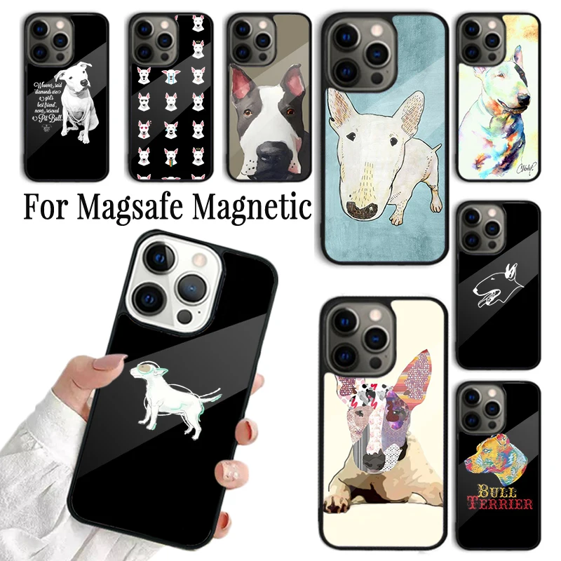 Phone Case For iPhone 16 15 14 13 12 11 Pro Max Plus Magsafe Magnetic Wireless Charging Cover Bull Terrier Dog Puppies Funny