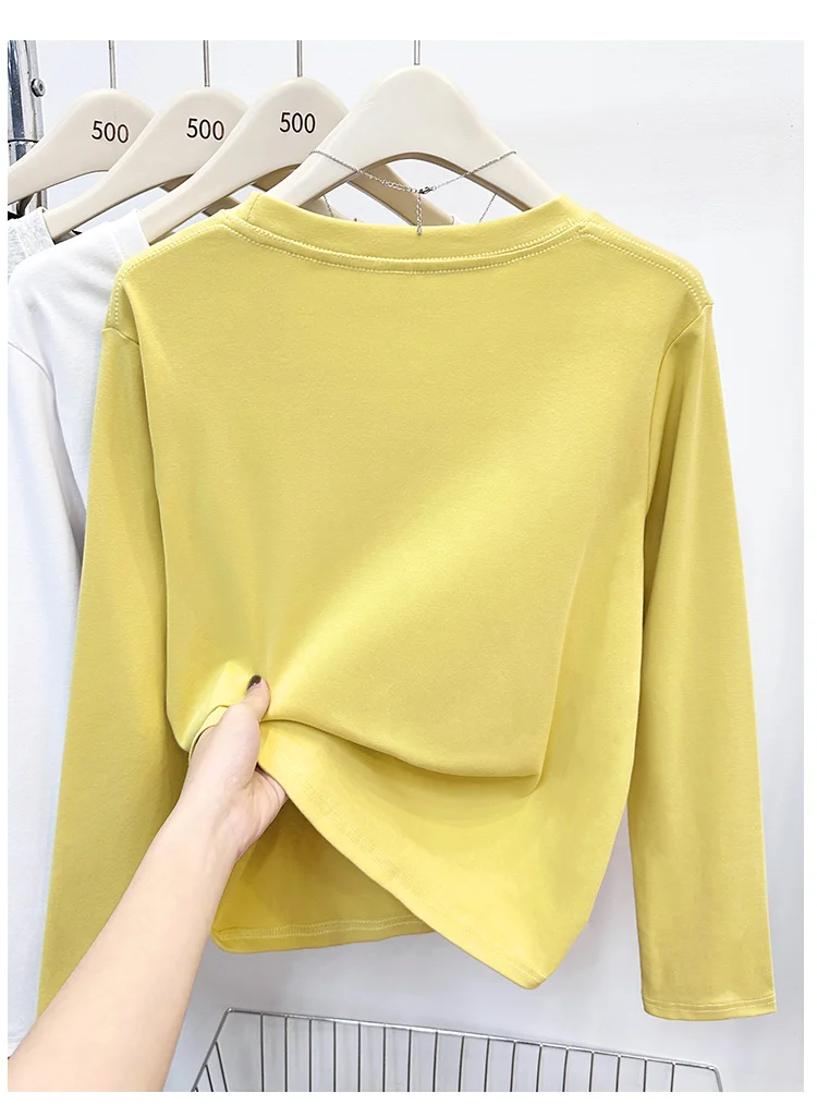 Neues Langarm-Vielseitigkeits-T-Shirt für Damen, Frühling Herbst 2026, O-Ausschnitt, Einfarbig, Basis-Layer-Oberteil, Damenkleidung, Y2k T-Shirt – Detail 12