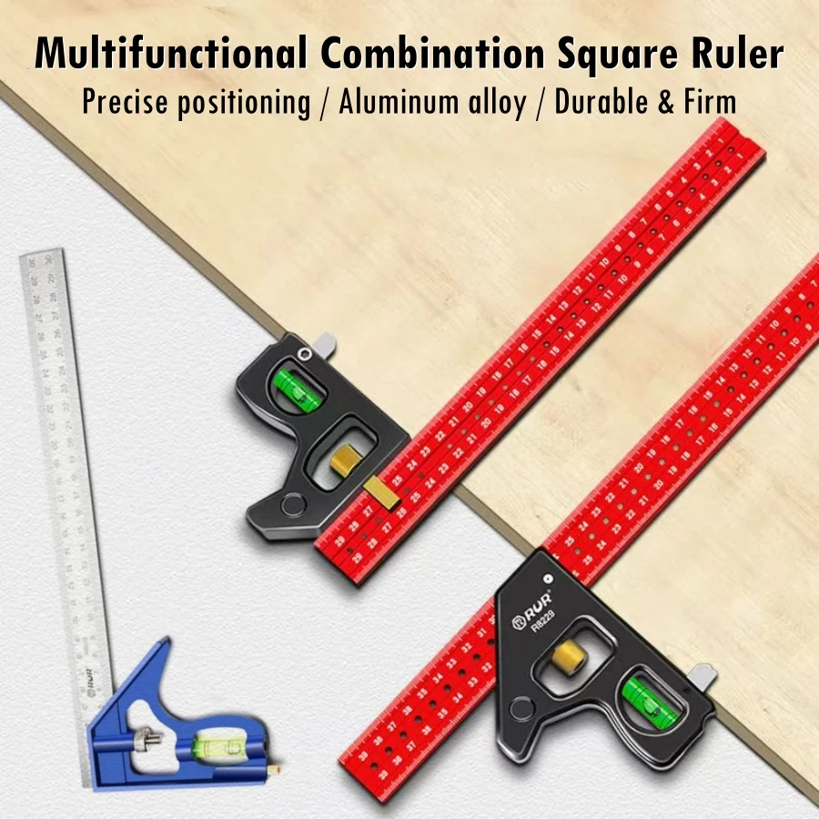 30/40cm Multifunctional Combination Square Ruler, Woodworking Combination Angles Measuring Instrument for Accurate 90/45 Degree
