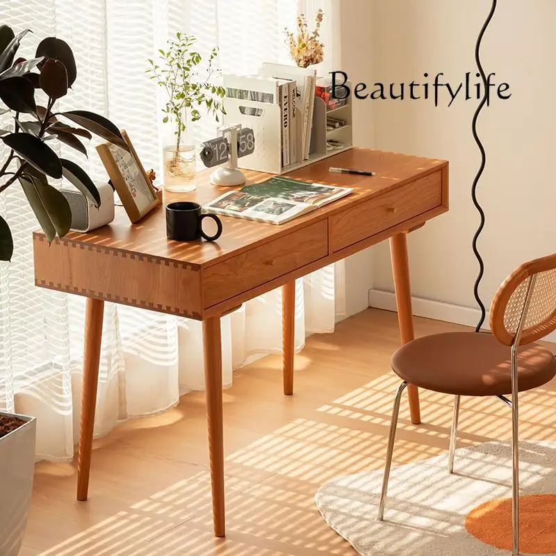 Solid wood desk, cherry wood writing table, Nordic all solid wood student computer table, single Japanese makeup table