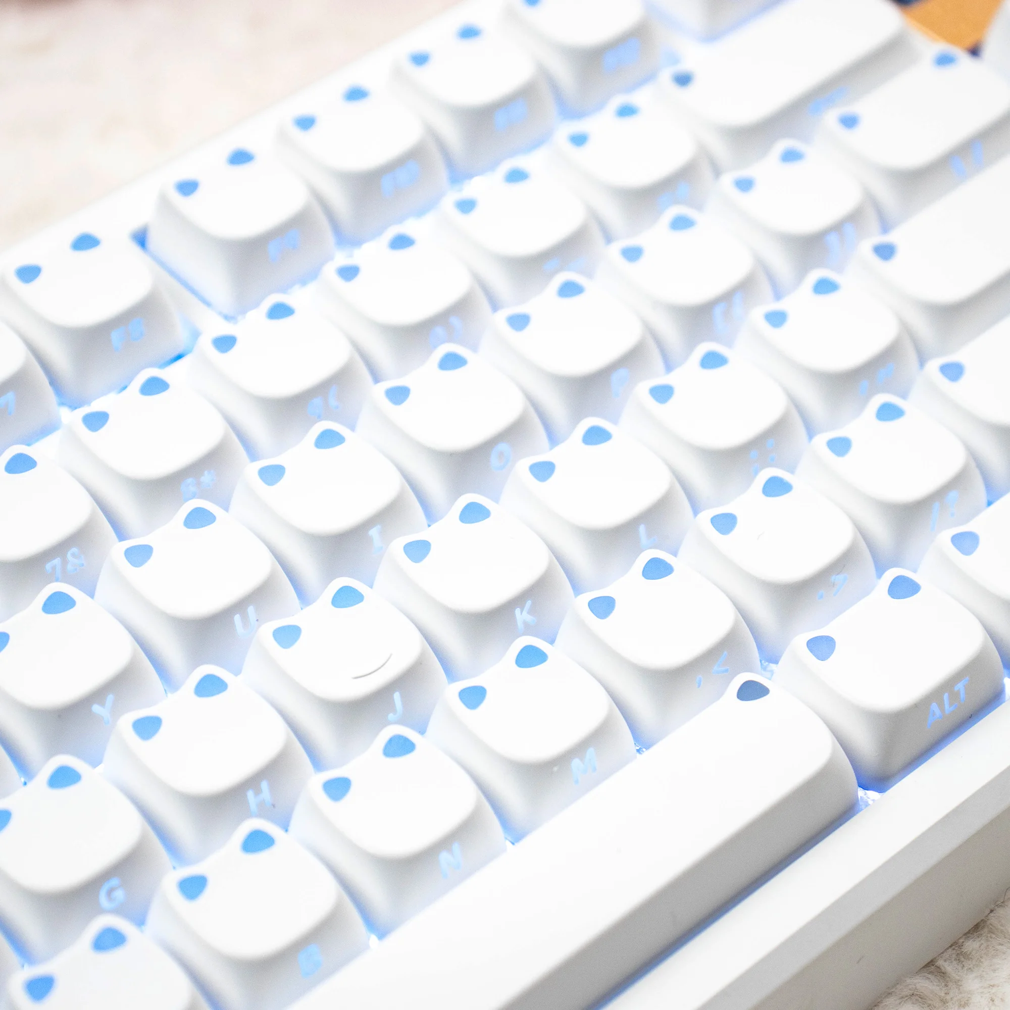 Cute Cat Keycaps PBT MAO Profile Round Keycap Side Print Through Backlit Keycap Minimalist White Style For Mechanical Keyboard