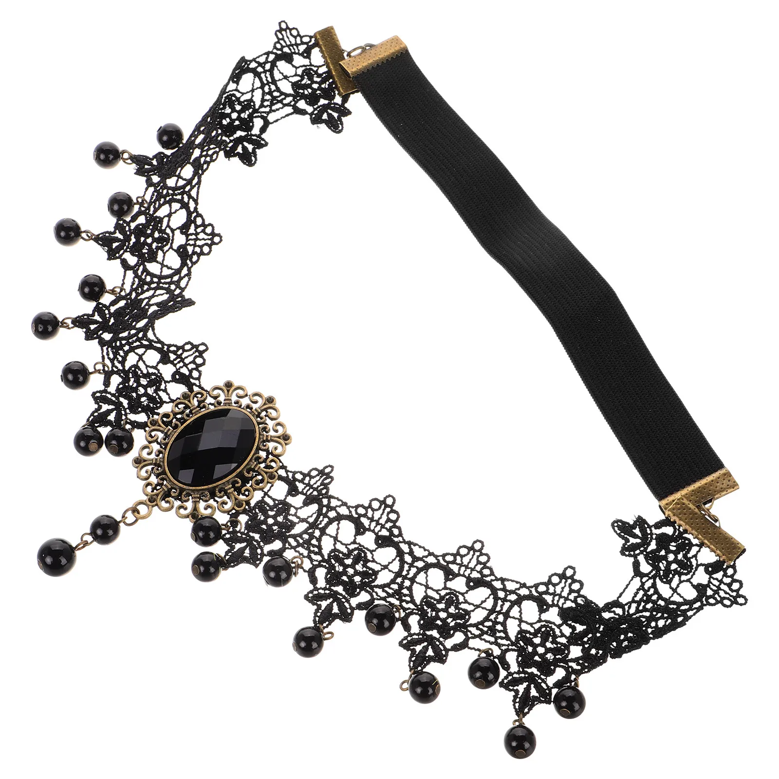 

Gothic Lace Headband Vintage Halloween Headdress Black Tassel Hair Accessories Gothic Style Party Mask Costume