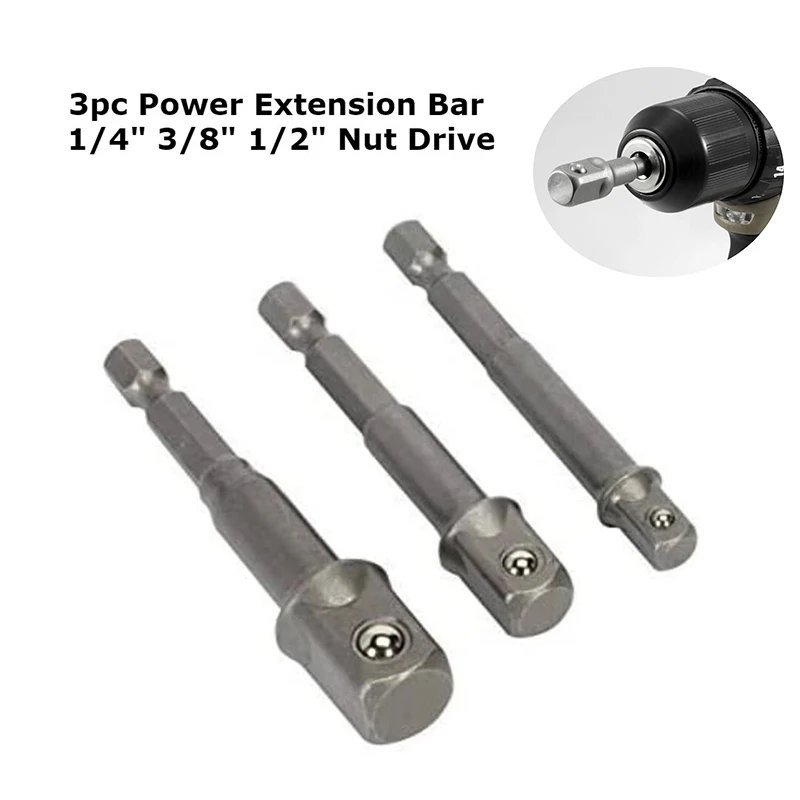 Conjunto de Adaptadores de Soquete para Furadeira 1/4" 3/8" 1/2" com Haste de Extensão Hexagonal de 50mm, Acessórios para Ferramentas Elétricas para Parafusadeira de Impacto