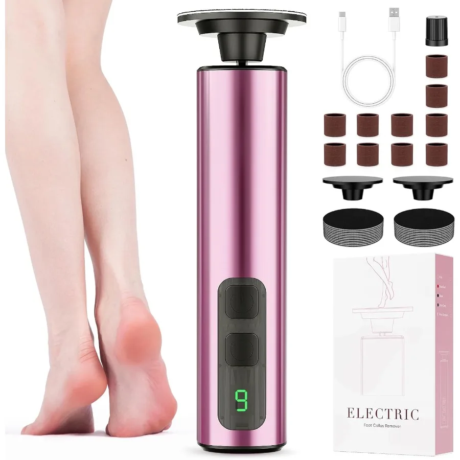 เครื่องกำจัดหนังด้านเท้าไฟฟ้า 2in1 แบบชาร์จไฟได้ พร้อมที่ขัดเท้า 9 ระดับความเร็ว สำหรับขจัดเซลล์ผิวที่ตายแล้วและดูแลเท้า