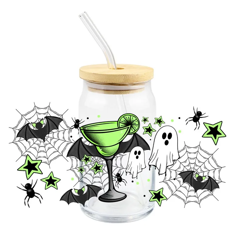Halloween Theme 3D UV DTF Wraps Cups Coffee Ghost Transfer Sticker DIY Waterproof High Qaulity Sticker Bat Pumpkin