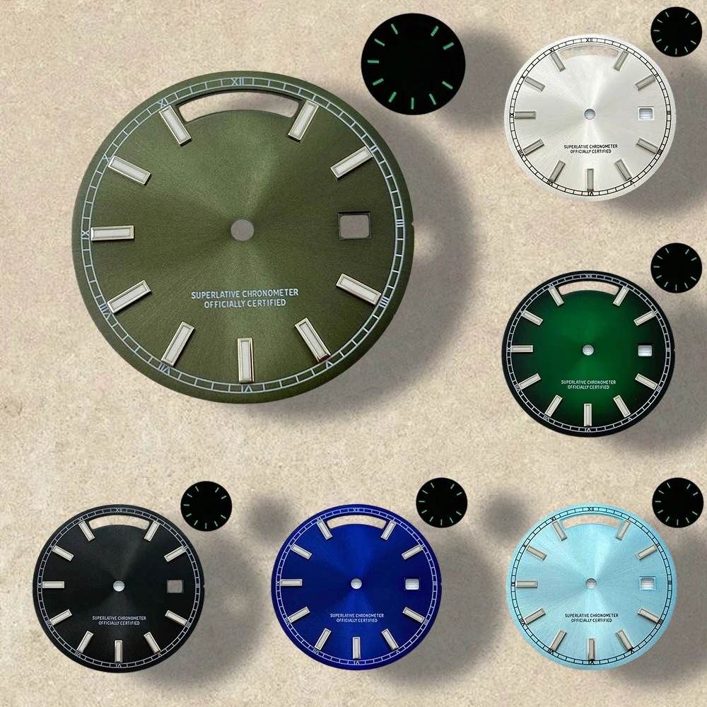 

31mm S Logo Day And Date Dial Fit 8285 Movement Green Luminous Sunray High-Quality Dial Watch Modification Accessories