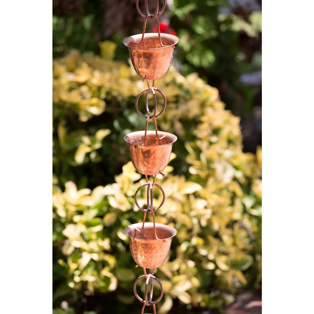 Pure Copper Hammer Pattern Cup-shaped Rain Chain, Used for Replacing Downspouts in Drainage Ditches, 8-1/2 Feet Long