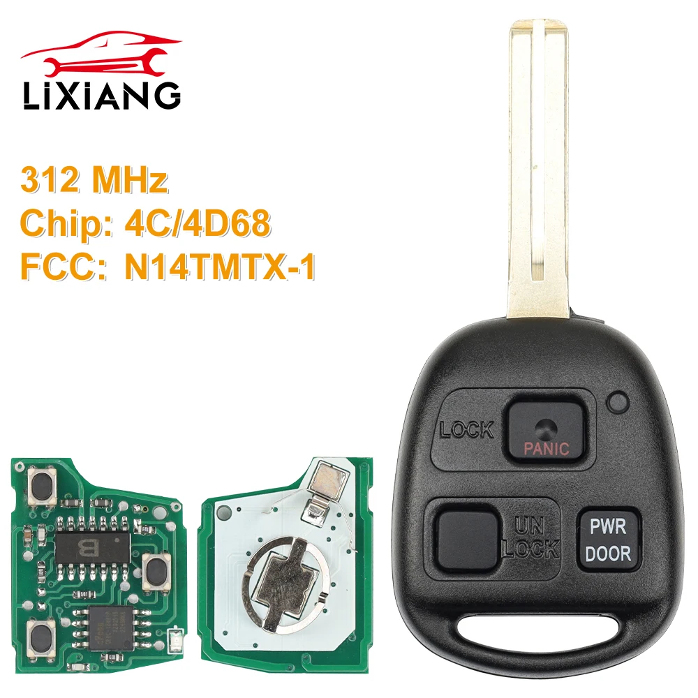 LIXIANG 3 Button Remote Key Fob N14TMTX-1 with 4C/4D68  Ceramic Chip Fit  312MHz  for RX300 99-03 Remote Key Car Key