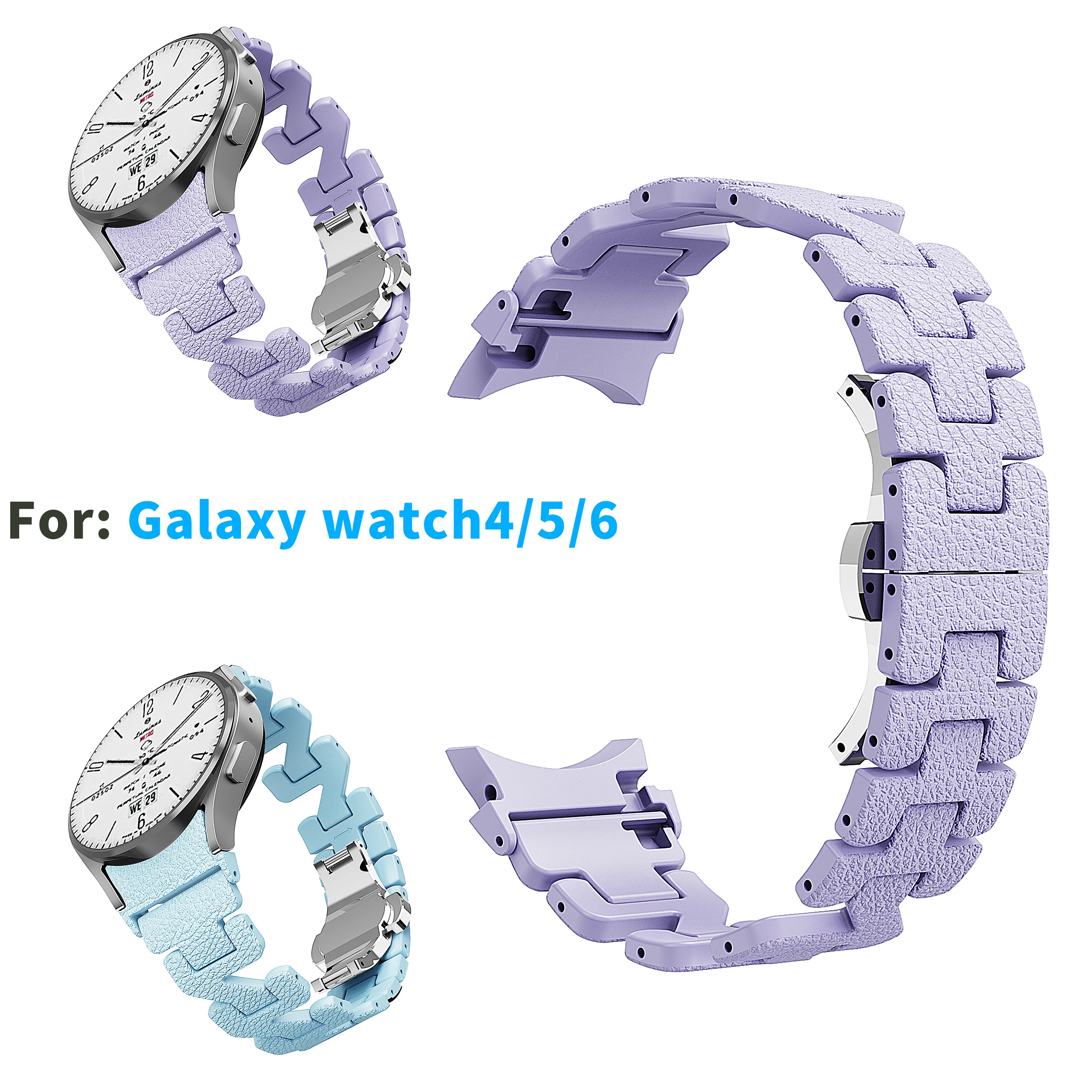 Resin Leather Pattern Strap For Samsung Galaxy Watch 6/5/4 40mm 44mm Bracelet Galaxy Watch 6/4 Classic 47 43 46mm 42mm/5pro 45mm