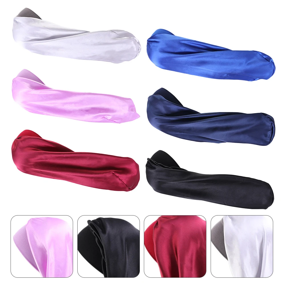 

6 Pcs Satin Elastic Sleeping Hats Large Bonnets Hair Protection Cap Polyester Women Sleep Comfortable Breathable Home