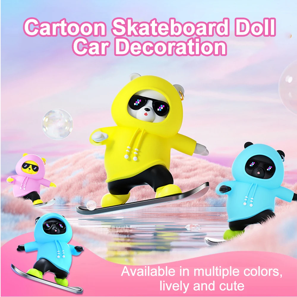 1/2Pcs Car Interior Decoration Cute Bear Skateboard With Slide Rail Automatic sliding Decoration Auto Interior Accessories Gift