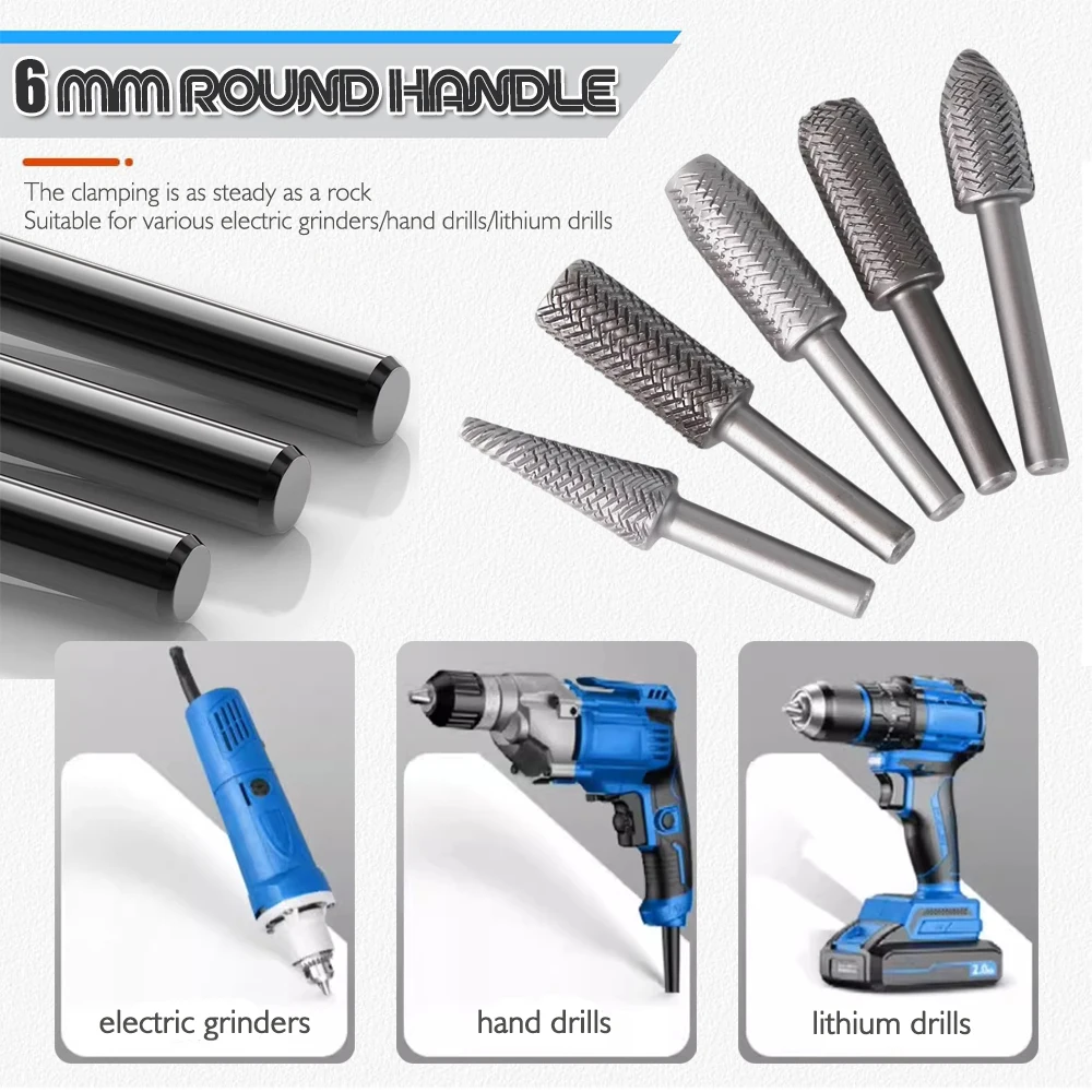 5Pcs Rotary Rasp File Set Steel File Router Grinding Burr 6mm Shank Grinding Tool Double Cutter Rotary File Super Hard
